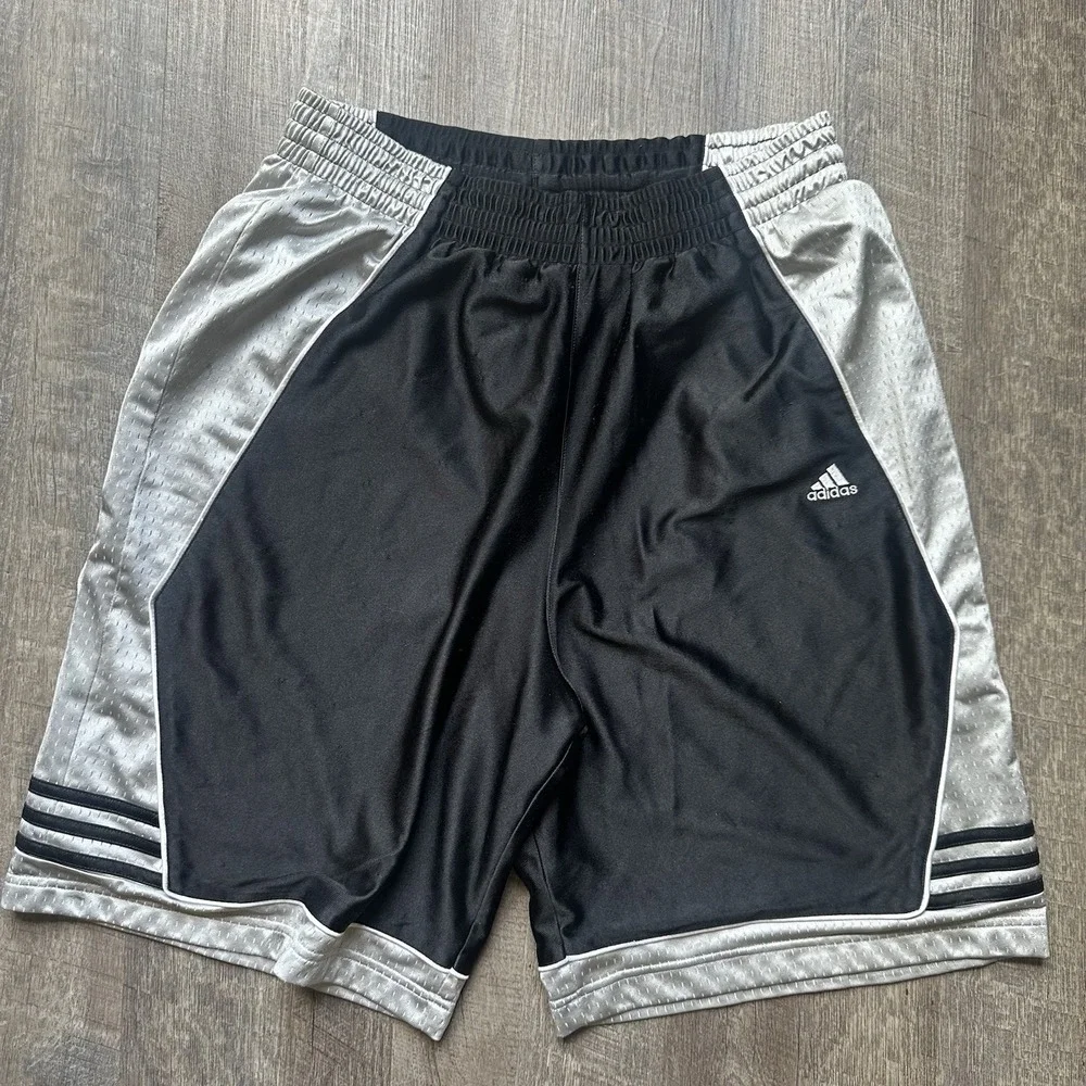 VTG Adidas Dazzle Shiny Shorts M Silver Baggy Basketball Y2K Stripe Mens 90s